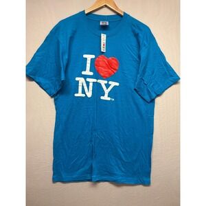 Love New York Heart Shirt Mens Blue Graphic USA Short Sleeve CrewNeck XL NWOT